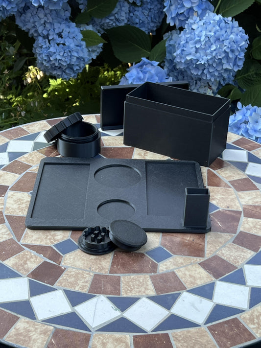 All-in-One Rolling Tray Set – Tray, Utility Box, Stash Cylinder & Grinder